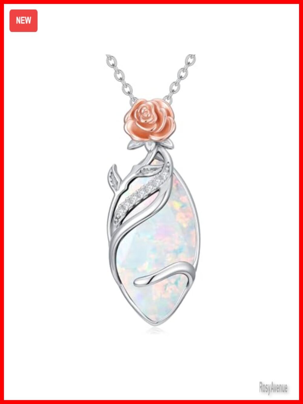 Opal Infinity Rose Pendant Necklace 18K Gold Plated Adjustable 18-20"